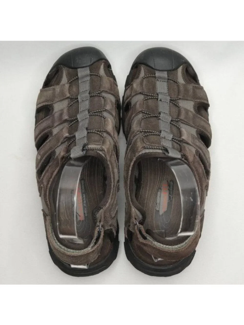 Skechers Selmo Men's Size 10 Brown Black Leather Slip On Fisherman Sandals